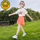 G.DUCKKIDS女童薄款套裝2024新款洋氣小女孩夏季兒童短褲短袖運動套裝網紅潮 桔色兩件套 140