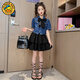 哈羅小黃鴨（G.DUCKKIDS）女童套裝裙子夏裝2025新款牛仔兒童裝夏季連衣裙女大童洋氣公主裙 藍(lán)色  牛仔短袖+短裙(內(nèi)有安全褲 120 cm