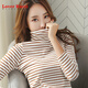 LOVER RUCCI高領(lǐng)黑白條紋打底衫女秋冬2026年洋氣內搭純棉長(cháng)袖t恤修身上衣潮 2598#黃白色 3XL 125-140斤