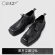 幻象者方頭皮鞋男士真皮厚底增高鞋底復(fù)古原創(chuàng)德比鞋低幫鞋潮男女同款 黑色 41
