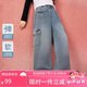 ASK JUNIOR兒童褲子2025秋女童復(fù)古水洗牛仔褲直筒褲工裝休閑褲 藍(lán)色 170