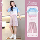 優(yōu)優(yōu)1點(diǎn)（Yoyo one）女童夏季運(yùn)動(dòng)套裝2025新款兒童休閑短袖短褲洋氣女大童五分褲夏裝 18897藍(lán)粉短袖18419粉色 150 150cm