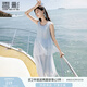 香影藍色海邊連衣裙女無袖2025夏裝新款不規(guī)則荷葉邊航海系沙灘裙 航線藍 M 160/84A/95-110斤