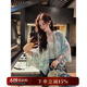 三吉黑花【碎碧】國風(fēng)新中式上衣人絲燒花短袖襯衫外套女防曬洋氣 湖藍(lán) S