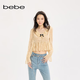 bebe2025秋季新款女士杏色荷葉邊領(lǐng)口泡泡袖設計抽褶上衣380105 杏色 XS