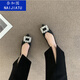 奈加圖2023新款晚風氣質(zhì)水鉆法式平底鞋單鞋女秋冬黑色尖頭淺口奶奶鞋子 黑色 【晚晚風】 38
