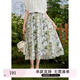 紫涵（ZIHAN）紫涵滿印花半身裙夏季森系設(shè)計(jì)感網(wǎng)紗內(nèi)襯高腰A字中長裙 綠底印花 M