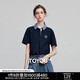 初語(yǔ)綠絨蒿刺繡珠地牛仔POLO領(lǐng)T恤女2025夏季新款休閑撞色上衣 藏青色 XL