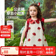 ASK JUNIOR森系兒童裙子夏小童花瓣娃娃領連衣裙女童花苞裙撞色 紅色  120 