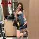 萬欣兒美式復(fù)古牛仔背帶裙女夏季a字顯瘦2025新款工裝裙小眾短裙連衣裙 牛仔色 M 建議100-115斤