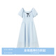 樂(lè)町商場(chǎng)同款撞色邊飾長(zhǎng)裙新款千金風(fēng)連衣裙C1FAE3149 藍(lán)條 S
