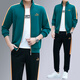 高端男式時(shí)尚運(yùn)動(dòng)套裝春秋戶外健身跑步服輕奢國潮名牌休閑運(yùn)動(dòng)服 孔雀藍(lán) 2XL