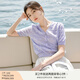 香影v領(lǐng)薄款針織衫女短袖2025夏裝新款藍(lán)色正肩t恤提花蝴蝶結(jié)上衣 紫色 M 160/84A/95-110斤