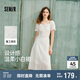 森馬（Semir）連衣裙女設(shè)計感重工繡花夏2025花邊翻領(lǐng)泡泡袖小白裙107425114041