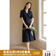 獨束大碼女裝法式V領復古波點連衣裙夏季新款微胖mm靈動百搭女裙 優(yōu)雅黑 L (尺碼：2)