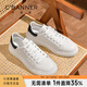 千百度（C.BANNER）新款休閑鞋一腳蹬男士舒適牛皮革運動鞋板鞋潮流厚底小白鞋男鞋 白黑 40