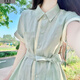 詩丹蕊2025夏季新款法式甜美氣質(zhì)綠色衫領(lǐng)連衣裙女收腰顯瘦高級感A字裙 綠色 均碼 【可備注碼數(shù)】