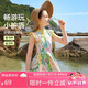 ASK JUNIOR兒童泳衣女童連體2025夏涼感海邊度假風(fēng)泡溫泉游泳裙 花色 160 