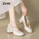 ZHR瑪麗珍鞋子女氣質(zhì)淺口粗高跟單鞋優(yōu)雅方頭女鞋 BL170 米白 38 
