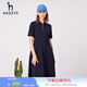 哈吉斯（HAZZYS）女裝 夏季款【防曬】休閑通勤腰帶polo領(lǐng)連衣裙AQWSE03BE03 藏青色NV M (165/88A 40)
