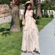 素織錦吊帶連衣裙女純欲裙子夏季三亞設(shè)計感海邊度假穿搭仙女裙沙灘裙 法式不規(guī)則荷葉邊吊帶裙【杏色】 均碼