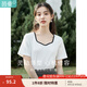 茵曼（INMAN）2025夏女裝新款簡(jiǎn)約通勤顯瘦別致法式撞色桃心領(lǐng)短袖T恤 米白色 M