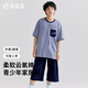 頂瓜瓜夏季純棉男童睡衣套裝青少年大碼薄款男大童家居服短袖 藍色  170