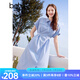 百圖betu女裝2025夏季新款綁帶調(diào)節(jié)通勤美學(xué)條紋連衣裙裙子女2504D02 藍白條 M