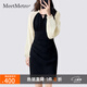 MeetMetro瑪依爾2025春季新撞色拼接不規(guī)則開叉修身包臀連衣裙女 米白+黑色【現(xiàn)貨閃電發(fā)】 S