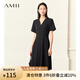 AMII夏季新款純色通勤連衣裙女時(shí)尚氣質(zhì)V領(lǐng)A字裙修身顯瘦裙子 黑色 S