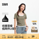 森馬（Semir）短袖t恤女短款緊身假兩件上衣2025夏裝新款收腰顯瘦U領(lǐng)撞色套頭衫 軍綠51307 M