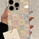 文初創(chuàng  )意粉色滿(mǎn)屏方格貓咪線(xiàn)條適用iphone16promax手機殼15新款14 單殼 iPhone 16 pro