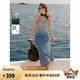 ELLE摩登漸變牛仔吊帶連衣裙女2025夏季新款萊賽爾天絲小眾長(zhǎng)裙 牛仔藍(lán) M