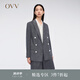 OVV2024春夏新款女裝韓國進口亞麻混紡雙排扣西服外套 牛仔藍（凈色）13 XL