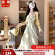蕓蕁裙子女夏季2025新款夏季田園風(fēng)碎花仙復(fù)古蕾絲綁帶長(zhǎng)裙女多巴胺檸 吊帶裙 S