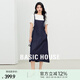 百家好（Basic House）Basic House/百家好高級感套裝白色圓領(lǐng)T恤抽繩背帶連衣裙兩件套 牛仔藍(lán) L