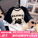 莞町夏季女大童短袖13-15歲大女童初中生女孩t恤7-14歲夏天純棉T恤 蝴蝶小貓【黑拼白】純棉面料 160cm 建議75-90斤
