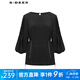 S.DEER圣迪奧女裝甜美圓領(lǐng)壓褶喇叭袖收腰襯衫S233Z0511 黑色/91 M 165