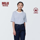 無(wú)印良品（MUJI）女式 條紋 圓領(lǐng)短袖T恤 上衣打底衫女款內(nèi)搭女裝女士 藍(lán)色條紋4S L (165/88A)