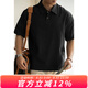 牧唯美式速干簡約泡泡紗短袖polo衫男士2025春夏寬松休閑高級翻領體恤 黑色 XL [建議130-145斤]