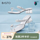 百思圖夏商場新款時尚透明水晶跟粗跟女外穿夾趾拖鞋BP569BT4 銀色 37