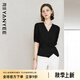 顏域黑色收腰襯衫女士夏季2025新款時(shí)尚小衫簡約襯衣短袖V領(lǐng)上衣 黑色 M