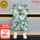 G.DUCKKIDS小黃鴨男童夏季套裝新款兒童夏威夷度假衣服男孩沙灘襯衣兩件套 淺綠色aoseasa 110 尺碼4~5歲【100-110cm】