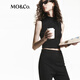 MO&Co.背心高彈針織立裁修身小高領(lǐng)短款上衣輕酷運動(dòng)風(fēng)摩安珂新年紅 黑色 S