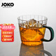 JOKO正品無鉛高硼硅耐熱玻璃杯 把手玻璃杯 喝茶杯 咖啡杯 簡約條紋 中號墨綠把手(簡裝)340ml1只