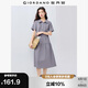 佐丹奴翻領(lǐng)裙子女純棉府綢壓褶娃娃領(lǐng)綁帶蛋糕連衣裙13465334