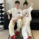 MDlila抽象涂鴉小狗情侶裝夏裝季一男一女短袖2025新款t恤套裝定制班服 男白+女白 L 男+女M