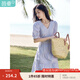 茵曼（INMAN）純棉法式氣質(zhì)連衣裙女裝2025夏季新品顯瘦V領(lǐng)泡泡袖A字長裙子 紫荊粉 -18525989 L