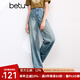 百圖betu女裝秋季新款牛仔褲高腰洗水百搭牛仔闊腿褲女2407T62 牛仔色 L