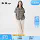 斯琴2025夏新款亞麻格子襯衫翻領(lǐng)寬松短袖襯衣薄上衣女BEXS012109 格子 S